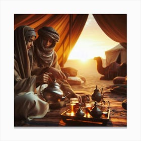 Bedouins Enjoying Tea At Dusk Canvas Print