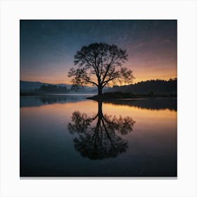 Landscape Tree Reflected Reflection Background Canvas Print