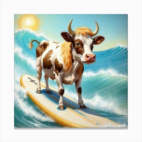 Cow On Surfboard Canvas Print