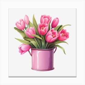 Pink Tulips In A Bucket Canvas Print