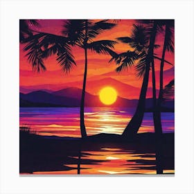 Sunset With Palm Trees 7 Canvas Print