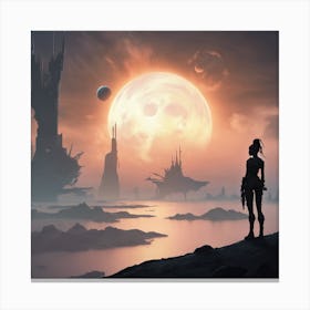 Woman Looking At The Moon 1 Canvas Print