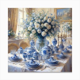 Blue And White Table Setting Canvas Print