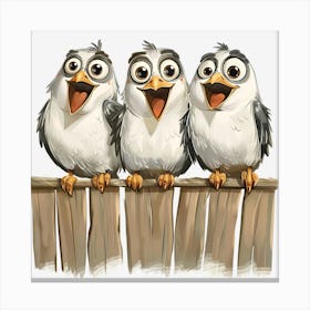 Three Birds On A Fence 12 Canvas Print
