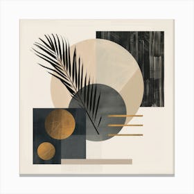 Gilded Palms: Abstract Geometry with Beige, Black, and Gold Canvas Print