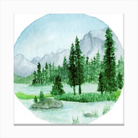 Watercolor Of A Mountain Landscape Canvas Print