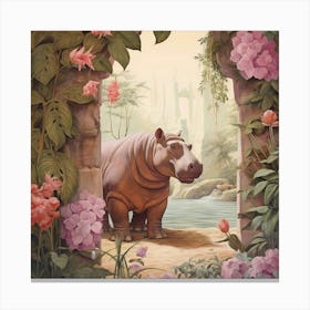 Hippopotamus 2 Pink Jungle Animal Portrait Canvas Print