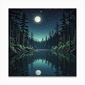 Lake Environment Landscape With Moon Art Print (2) Canvas Print