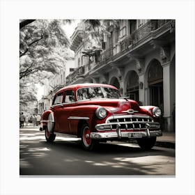 Red Car In Cuba Canvas Print