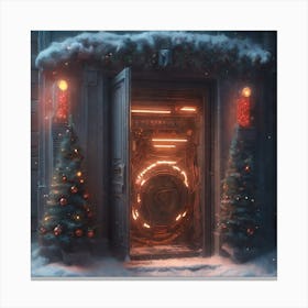 Christmas Decoration On Home Door Sharp Focus Emitting Diodes Smoke Artillery Sparks Racks Sy Canvas Print