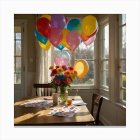Birthday Table With Balloons Canvas Print