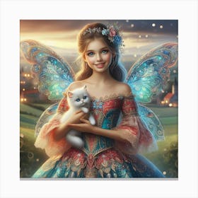 Fairy Girl With Cat Canvas Print