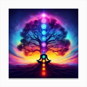 Silhouette of a man meditating under the tree of life Canvas Print