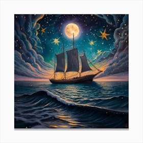 Ship In The Night Sky Canvas Print