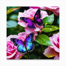 Butterflies On Pink Roses 1 Canvas Print