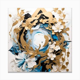 Gold And Blue Flowers Canvas Print