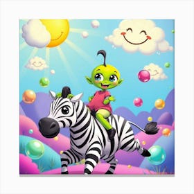 Alien Kid Riding On Zebra Canvas Print