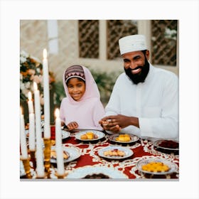 Muslim Family Having Dinner Canvas Print