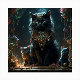 Bast with her kittens in cat form Canvas Print