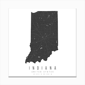 Indiana Mono Black And White Modern Minimal Street Map Square Canvas Print