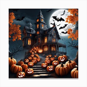 Halloween House With Pumpkins 1 Canvas Print