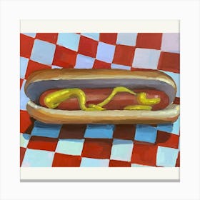 Hot Dog On A Checkered Tablecloth Canvas Print