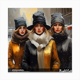 Three Women In Winter Coats Canvas Print