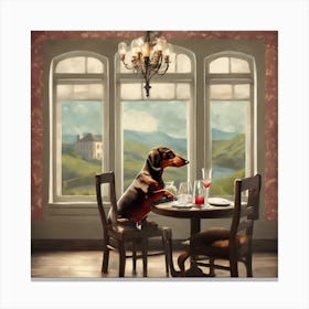 Dachshund With Wineglass Dining Room 2 Canvas Print
