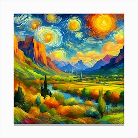 A Van Gogh Style Landscape With Bright Colors And Thick Brushstrokes 3 Canvas Print