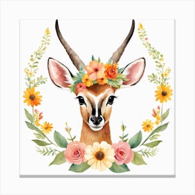 Floral Baby Antelope Nursery Illustration (23) Canvas Print