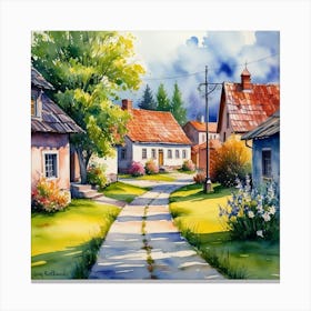 Watercolor Of A Village 1 Canvas Print