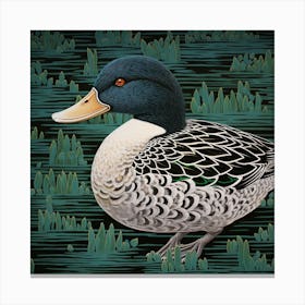 Ohara Koson Inspired Bird Painting Mallard Duck 4 Square Canvas Print