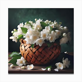 White Flowers In A Basket Canvas Print