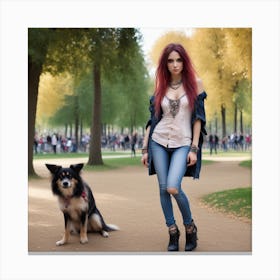 Portrait Of A Girl With A Dog Canvas Print