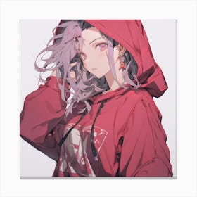 Anime Girl In Red Hoodie Canvas Print