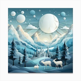 Winter Landscape With Deer 6 Canvas Print
