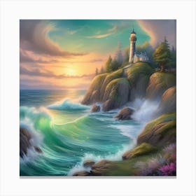 Lighthouse At Sunset Landscape 8 Canvas Print