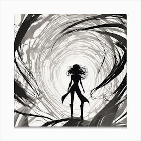 Negative Space Comic Art, Fierce Heroine, Silhouette, Black And White Backdrop, Clean Lines, Minima (5) Canvas Print