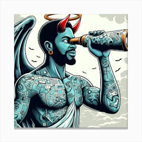 Devil Looking Through Binoculars Canvas Print