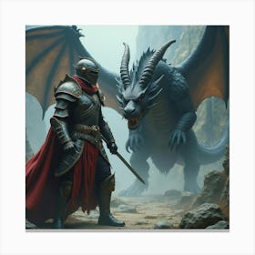 A Legendary Warrior In Enchanted Armor Fighting A Dark Dragon 1 Canvas Print