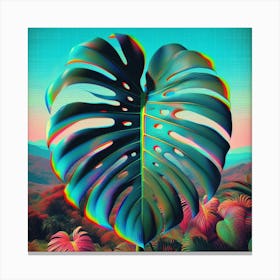 Glitch Large Monstera leaf, Glitch art 7 Canvas Print