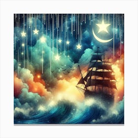 Ship In The Night Sky Canvas Print