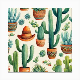 Mexican Cactus Pattern 30 Canvas Print
