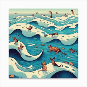 Cats enjoy swimming In The Ocean Canvas Print