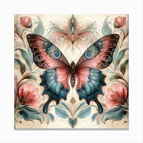 Vintage Ornate Butterfly on Flowers III Canvas Print