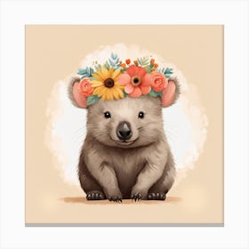 Floral Baby Wombat Nursery Illustration (26) Canvas Print
