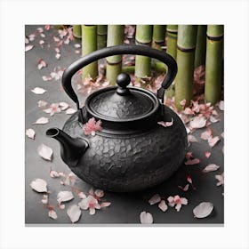 Firefly A Minimalistic Modern Rustic Beautiful Japanese Cast Iron Teapot, Illustration, A Few Sakura (6) Canvas Print