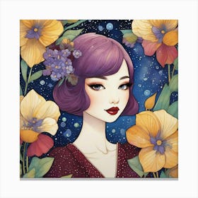 Asian Girl With Flowers 4 Canvas Print