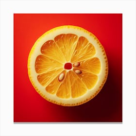 Orange Slice On Red Background Canvas Print