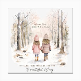 Two Girls Walking In The Snow Canvas Print